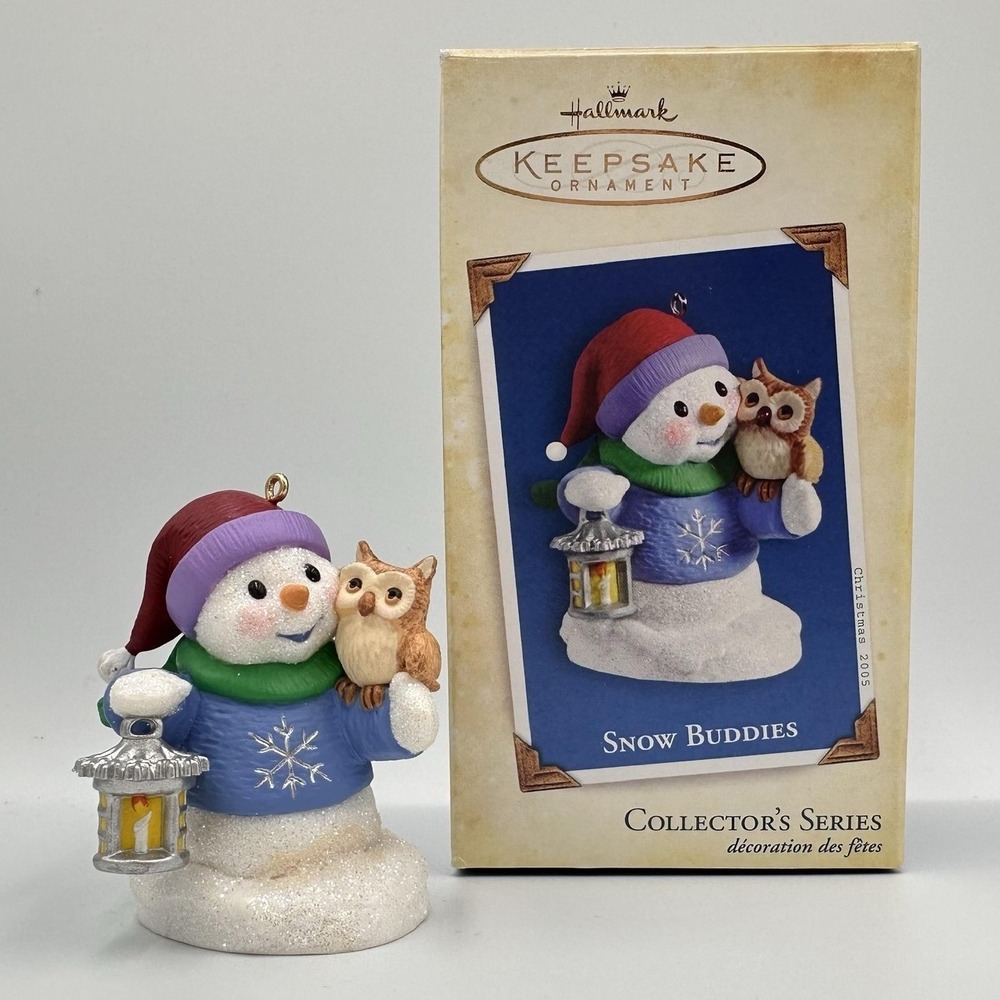 Vintage 2005 Hallmark Snow Buddies Keepsake Ornament Snowman Owl Figure